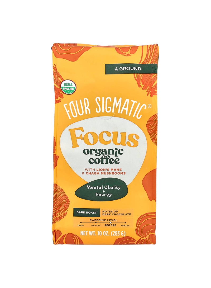 Focus, Organic Coffee with Lion's Mane & Chaga Mushrooms, Ground, Dark Roast, 10 oz (283 g)